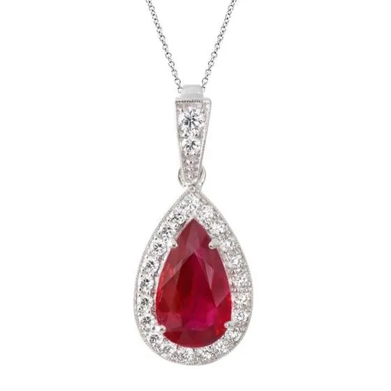 GB 790 Carats Pear Cut Ruby And Round Natural Earth Mined Diamonds Pendant 14K Gold Necklaces GB 790 Carats Pear Cut Ruby And Round Natural Earth Mined Diamonds Pendant 14K Gold Necklaces