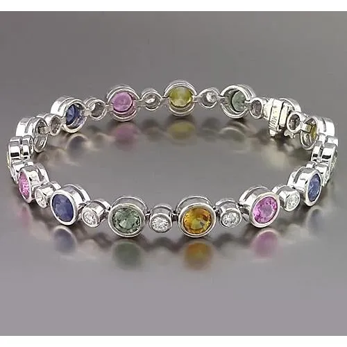 GB Bracelets Multi Color Sapphire Tennis Bracelet Bezel 2250 Carats Women Jewelry GB Bracelets Multi Color Sapphire Tennis Bracelet Bezel 2250 Carats Women Jewelry