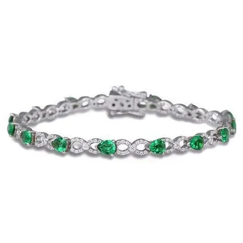 GB Bracelets Pear Green Emerald Tennis Bracelet 675 Carats White Gold 14K