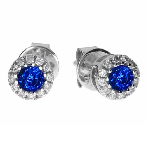 GB Earrings 260 Ct Round Sapphire And Natural Earth Mined Diamond Stud Earring White Gold 14K GB Earrings 260 Ct Round Sapphire And Natural Earth Mined Diamond Stud Earring White Gold 14K