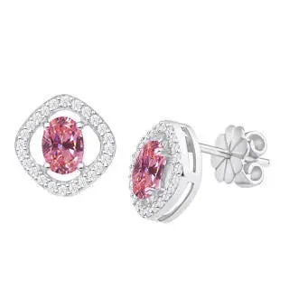 GB Earrings 2 Ct Pink Sapphire Natural Earth Mined Diamond Stud Halo Earring 14K White Gold GB Earrings 2 Ct Pink Sapphire Natural Earth Mined Diamond Stud Halo Earring 14K White Gold