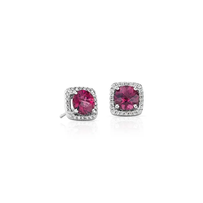 GB Earrings 8 Ct Pink Tourmaline And Natural Earth Mined Diamond Stud Lady Earring White Gold 14K GB Earrings 8 Ct Pink Tourmaline And Natural Earth Mined Diamond Stud Lady Earring White Gold 14K