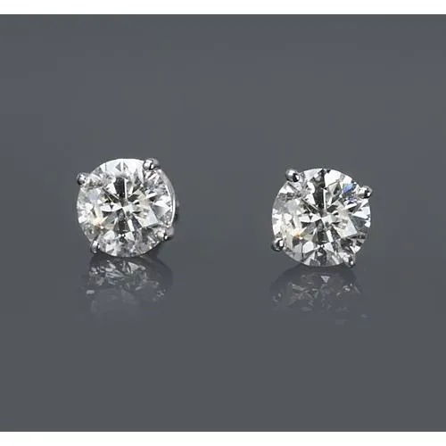 GB Earrings Four Prong Round Natural Earth Mined Diamond Stud Earring 2 Carats GB Earrings Four Prong Round Natural Earth Mined Diamond Stud Earring 2 Carats