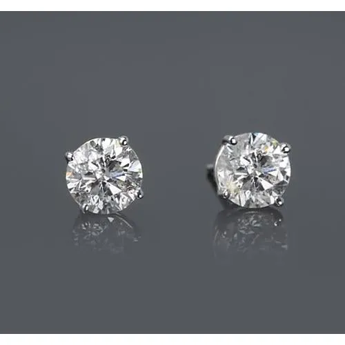 GB Earrings Four Prong Round Natural Earth Mined Diamond Stud Earring 2 Carats