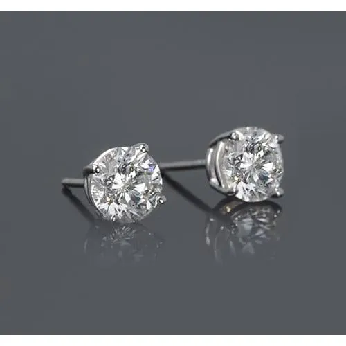 GB Earrings Four Prong Round Natural Earth Mined Diamond Stud Earring 2 Carats