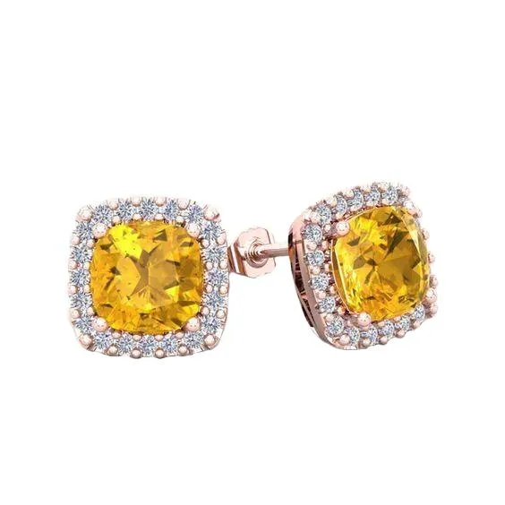 GB Earrings Madeira Citrine And Natural Earth Mined Diamond Stud Earring Rose Gold 14K 1840 Carats GB Earrings Madeira Citrine And Natural Earth Mined Diamond Stud Earring Rose Gold 14K 1840 Carats