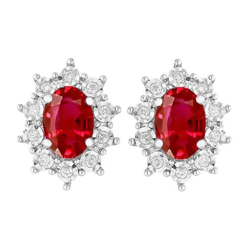 GB Earrings Oval Cut Ruby 510 Carats Gemstone Cluster Stud Halo Earrings GB Earrings Oval Cut Ruby 510 Carats Gemstone Cluster Stud Halo Earrings