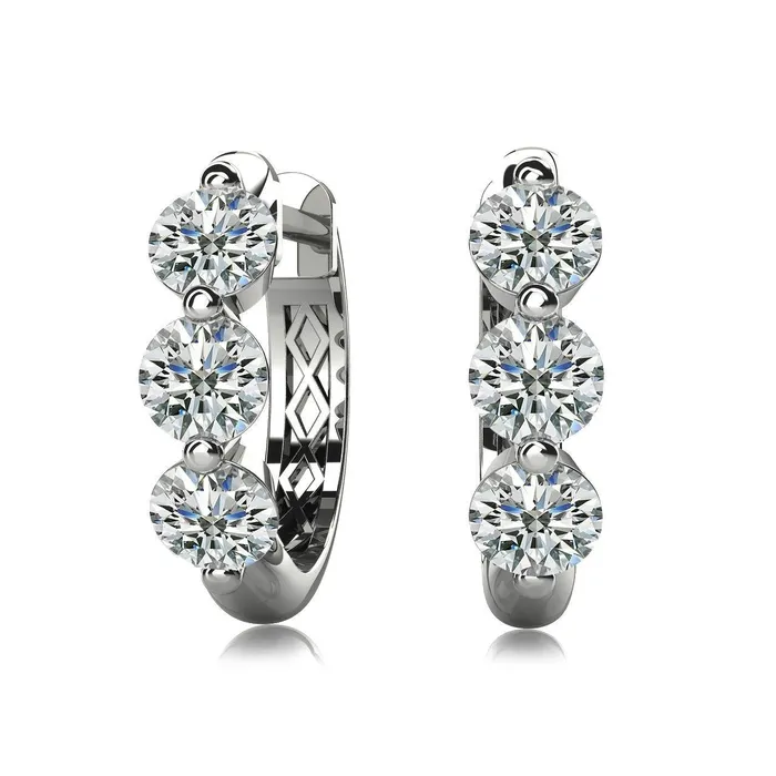 GB Earrings Three Stone Women Hoop Earrings 3 Ct Round Cut Natural Earth Mined Diamonds White Gold 14K GB Earrings Three Stone Women Hoop Earrings 3 Ct Round Cut Natural Earth Mined Diamonds White Gold 14K