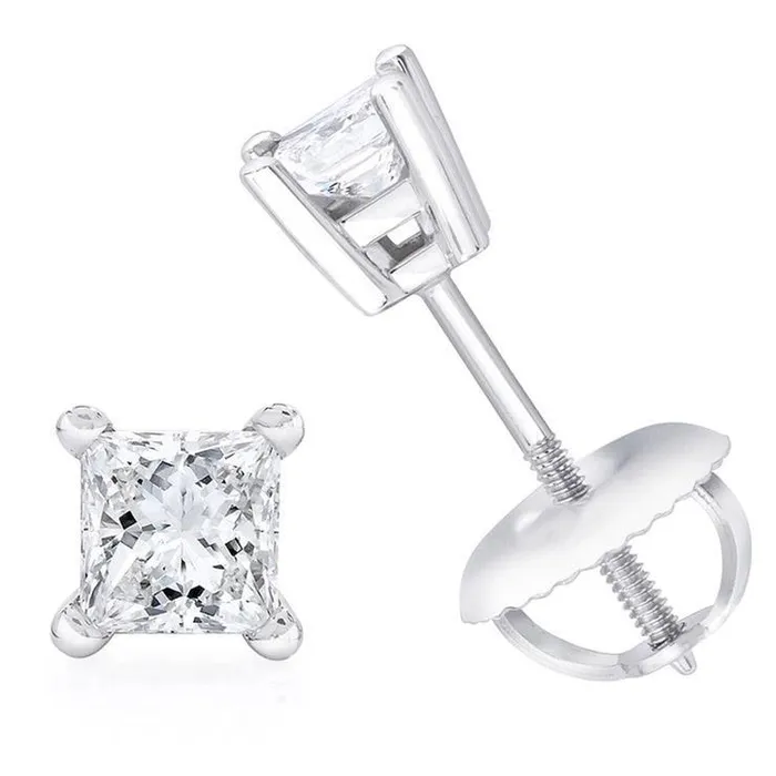 GB Earrings White Gold Princess Cut 4 Carats Natural Earth Mined Diamonds Ladies Studs Earrings GB Earrings White Gold Princess Cut 4 Carats Natural Earth Mined Diamonds Ladies Studs Earrings
