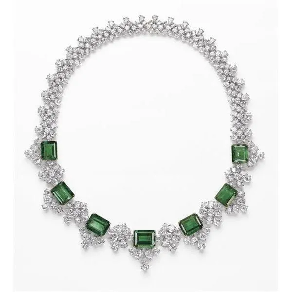 GB Green Emerald And Natural Earth Mined Diamonds 103 Carats Ladies Necklace White Gold 14K Necklaces GB Green Emerald And Natural Earth Mined Diamonds 103 Carats Ladies Necklace White Gold 14K Necklaces