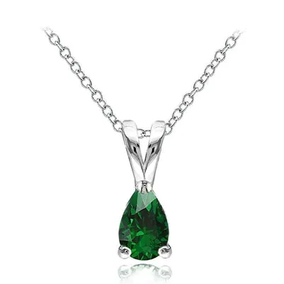 GB Necklaces 12 Carats Prong Set Green Emerald Gemstone Pendant Necklace