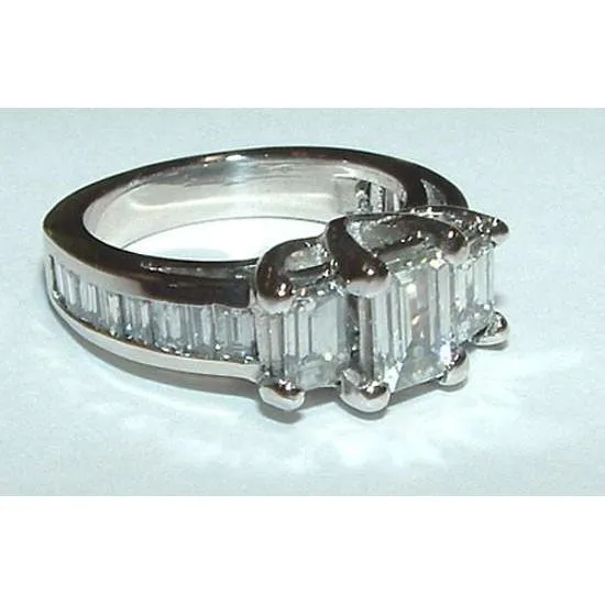 GB Rings 3 Ct Emerald Baguettes Three Stone Natural Earth Mined Diamond Ring White Gold 14K GB Rings 3 Ct Emerald Baguettes Three Stone Natural Earth Mined Diamond Ring White Gold 14K