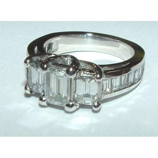 GB Rings 3 Ct Emerald Baguettes Three Stone Natural Earth Mined Diamond Ring White Gold 14K
