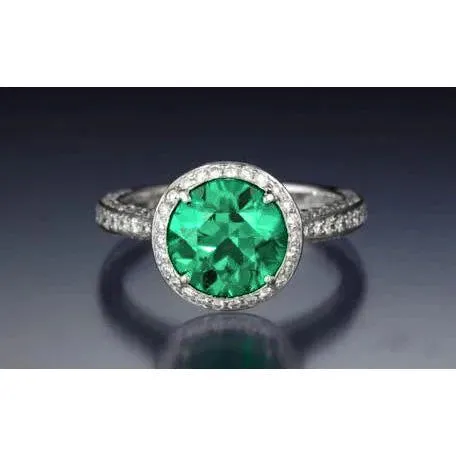 GB Rings Round Cut Green Emerald With Natural Earth Mined Diamond Engagement Ring 85 Carats 14K Gold GB Rings Round Cut Green Emerald With Natural Earth Mined Diamond Engagement Ring 85 Carats 14K Gold