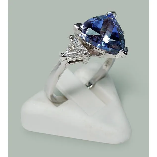 GB Rings Three Stone Ring Trilliant Cut Blue Natural Earth Mined Diamond Gemstone 65 Carats WG 14K