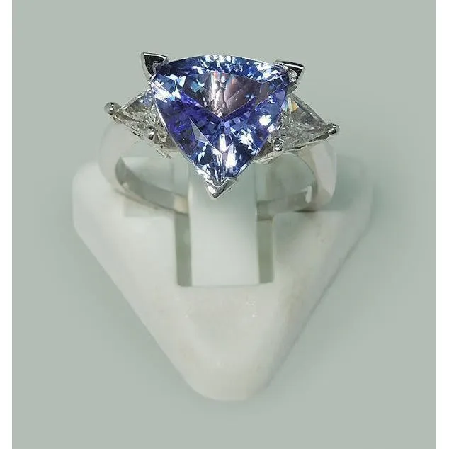 GB Rings Three Stone Ring Trilliant Cut Blue Natural Earth Mined Diamond Gemstone 65 Carats WG 14K