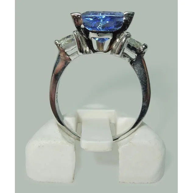 GB Rings Three Stone Ring Trilliant Cut Blue Natural Earth Mined Diamond Gemstone 65 Carats WG 14K