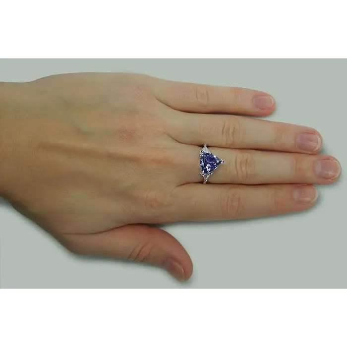GB Rings Three Stone Ring Trilliant Cut Blue Natural Earth Mined Diamond Gemstone 65 Carats WG 14K