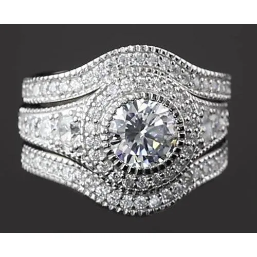 GB Rings Vintage Anniversary Ring Set 4 Carats Round Natural Earth Mined Diamond White Gold 14K GB Rings Vintage Anniversary Ring Set 4 Carats Round Natural Earth Mined Diamond White Gold 14K