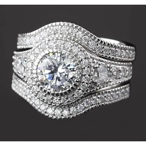 GB Rings Vintage Anniversary Ring Set 4 Carats Round Natural Earth Mined Diamond White Gold 14K GB Rings Vintage Anniversary Ring Set 4 Carats Round Natural Earth Mined Diamond White Gold 14K