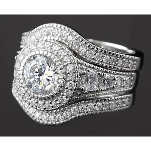 GB Rings Vintage Anniversary Ring Set 4 Carats Round Natural Earth Mined Diamond White Gold 14K GB Rings Vintage Anniversary Ring Set 4 Carats Round Natural Earth Mined Diamond White Gold 14K