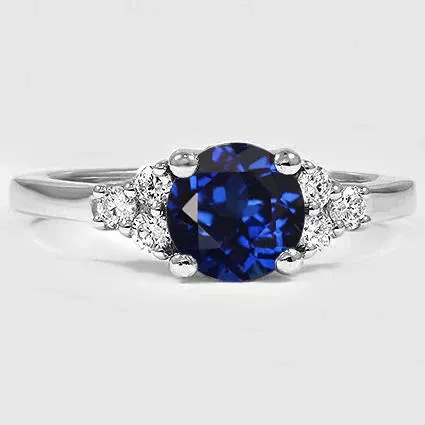 GB Sapphire Ring Round Cut Natural Earth Mined Diamond Jewelry Rings