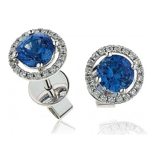 GB Sri Lankan Sapphire Halo Natural Earth Mined Diamond Stud Earring White Gold 14K Earrings GB Sri Lankan Sapphire Halo Natural Earth Mined Diamond Stud Earring White Gold 14K Earrings