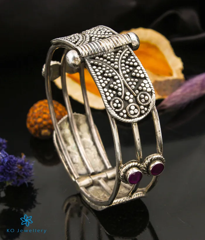 Gemstone Bracelets The Anandita Silver Kada Bracelet 3 layersSize 24