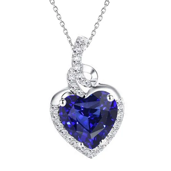 HarryChadEntcom Halo Pendant Heart Blue Sapphire Natural Earth Mined Diamond Twisted Style 450 Carats Necklaces HarryChadEntcom Halo Pendant Heart Blue Sapphire Natural Earth Mined Diamond Twisted Style 450 Carats Necklaces