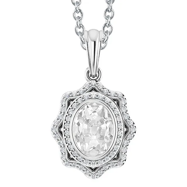HarryChadEntcom Necklaces Halo Genuine Natural Earth Mined Diamond Pendant Oval Old Miner Bezel Set 450 Carats White Gold HarryChadEntcom Necklaces Halo Genuine Natural Earth Mined Diamond Pendant Oval Old Miner Bezel Set 450 Carats White Gold