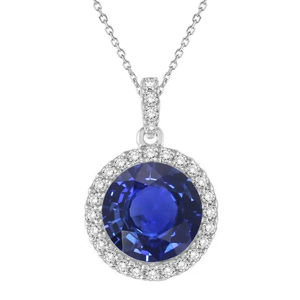 HarryChadEntcom Necklaces Halo Pendant Round Ceylon Sapphire Gold Womens Jewelry 525 Carats HarryChadEntcom Necklaces Halo Pendant Round Ceylon Sapphire Gold Womens Jewelry 525 Carats