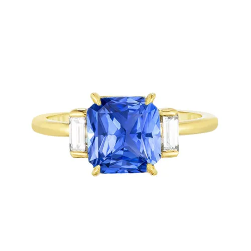 HarryChadEntcom Rings 3 Stone Ring Radiant Blue Sapphire 250 Carats Baguette Natural Earth Mined Diamonds HarryChadEntcom Rings 3 Stone Ring Radiant Blue Sapphire 250 Carats Baguette Natural Earth Mined Diamonds