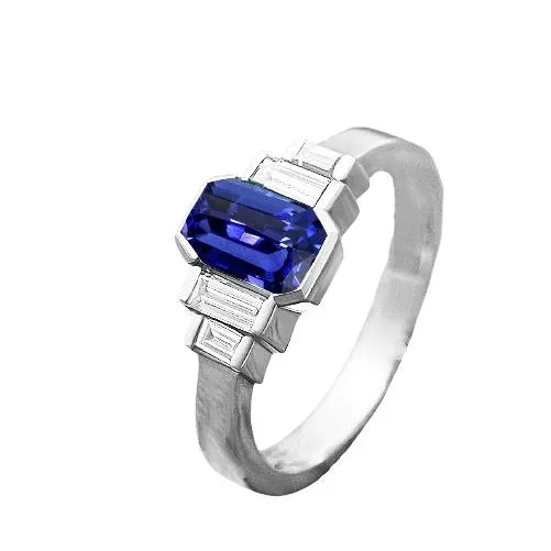 HarryChadEntcom Rings Baguette Natural Earth Mined Diamond Radiant Cut Blue Sapphire Ring Bar Set 2 Carats HarryChadEntcom Rings Baguette Natural Earth Mined Diamond Radiant Cut Blue Sapphire Ring Bar Set 2 Carats