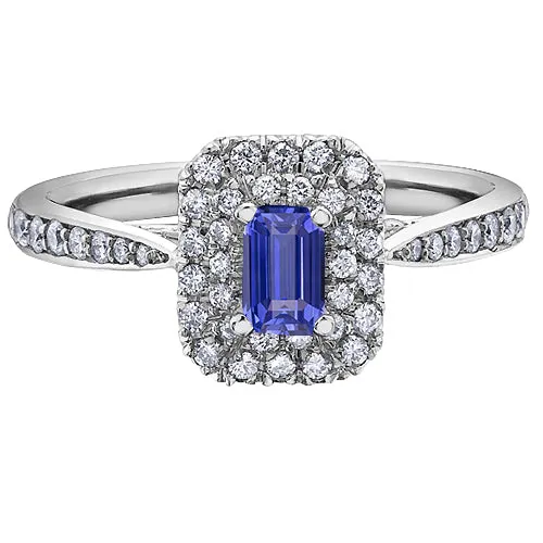 HarryChadEntcom Rings Emerald Double Halo Blue Sapphire Ring Tapered Shank 3 Carats HarryChadEntcom Rings Emerald Double Halo Blue Sapphire Ring Tapered Shank 3 Carats