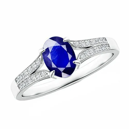 HarryChadEntcom Rings Natural Earth Mined Diamond Engagement Ring Oval Blue Sapphire Split Shank 350 Carats New HarryChadEntcom Rings Natural Earth Mined Diamond Engagement Ring Oval Blue Sapphire Split Shank 350 Carats New
