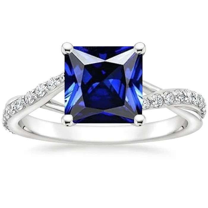 HarryChadEntcom Rings Natural Earth Mined Diamond Gold Jewelry Princess Blue Sapphire Ring With Accents 6 Carats HarryChadEntcom Rings Natural Earth Mined Diamond Gold Jewelry Princess Blue Sapphire Ring With Accents 6 Carats