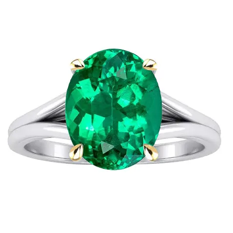 HarryChadEntcom Rings Oval Colombian Green Emerald Solitaire Ring With Split Shank HarryChadEntcom Rings Oval Colombian Green Emerald Solitaire Ring With Split Shank