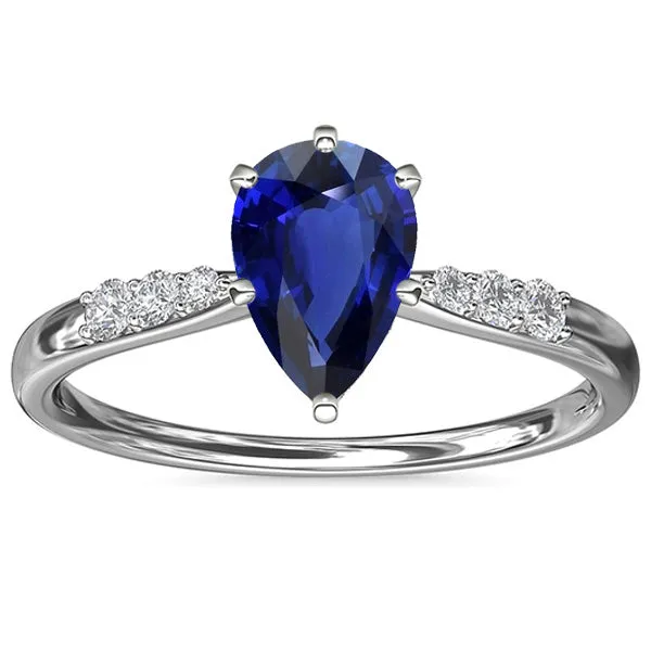 HarryChadEntcom Rings Pear Sri Lankan Sapphire Ring With Round Natural Earth Mined Diamond Side Stones 3 Carats HarryChadEntcom Rings Pear Sri Lankan Sapphire Ring With Round Natural Earth Mined Diamond Side Stones 3 Carats