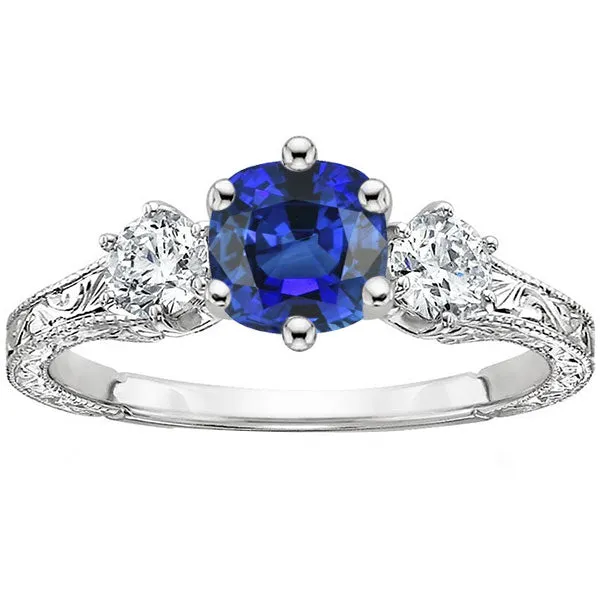 HarryChadEntcom Rings Three Stone Cushion Sapphire Ring Antique Style Natural Earth Mined Diamonds 250 Carats HarryChadEntcom Rings Three Stone Cushion Sapphire Ring Antique Style Natural Earth Mined Diamonds 250 Carats