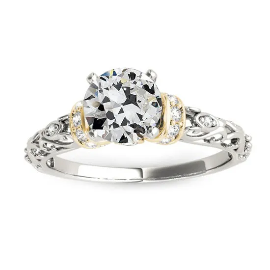 HarryChadEntcom Rings Two Tone Old Cut Natural Earth Mined Diamond Ring Antique Style 250 Carats Filigree Gold
