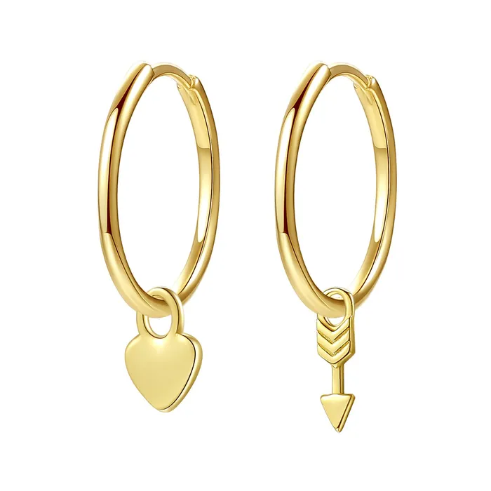 Heart and Arrow Charm Hoop Earrings Sterling Silver Gold Hey Happiness Earrings Heart and Arrow Charm Hoop Earrings Sterling Silver Gold Hey Happiness Earrings