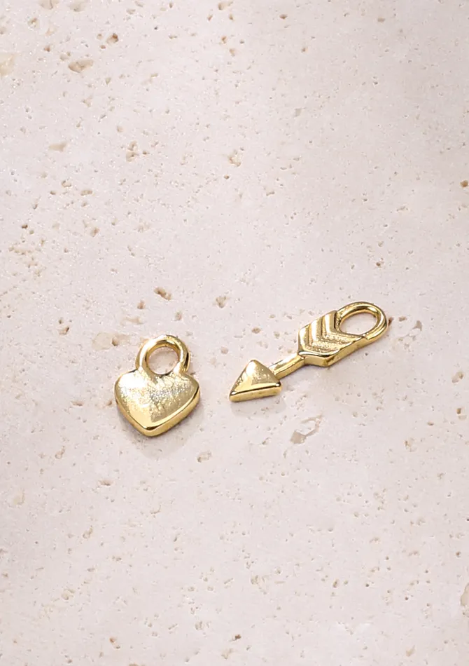 Heart and Arrow Charm Hoop Earrings Sterling Silver Gold Hey Happiness Earrings