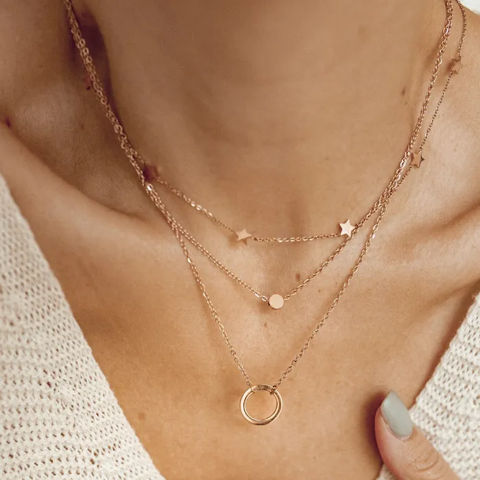 Hey Happiness Necklaces Circle Hoop Layered Pendant Necklace Rose Gold Hey Happiness Necklaces Circle Hoop Layered Pendant Necklace Rose Gold