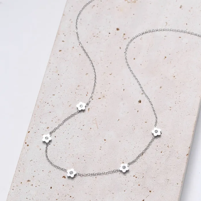 Hey Happiness Necklaces Petite Flower Charm Necklace Silver Hey Happiness Necklaces Petite Flower Charm Necklace Silver