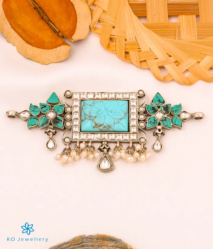 kundan Necklaces The Neely Silver Choker Necklace Turquoise