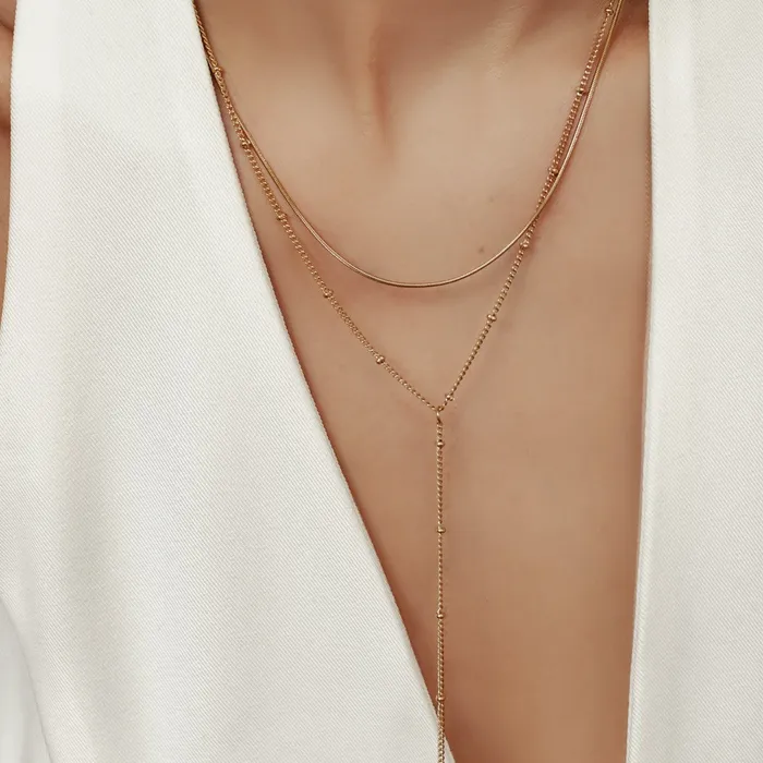 Layered Snake and Satellite Chain Y Necklace Hey Happiness Necklaces Layered Snake and Satellite Chain Y Necklace Hey Happiness Necklaces