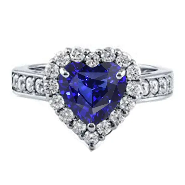 Natural Earth Mined Diamond Halo Engagement Ring Heart Cut Blue Sapphire 4 Carats HarryChadEntcom Rings