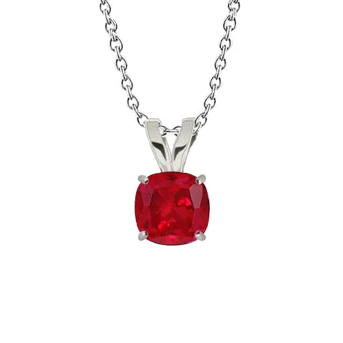 Necklaces GB White Gold Solitaire 350 Ct Red Ruby Pendant Necklace With Chain Necklaces GB White Gold Solitaire 350 Ct Red Ruby Pendant Necklace With Chain