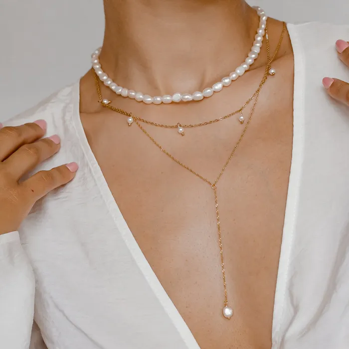 Necklaces Hey Happiness Cinque Pearl Chain Necklace Gold Necklaces Hey Happiness Cinque Pearl Chain Necklace Gold