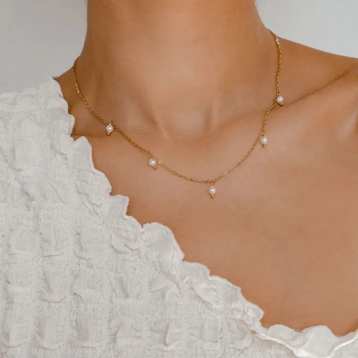 Necklaces Hey Happiness Cinque Pearl Chain Necklace Gold Necklaces Hey Happiness Cinque Pearl Chain Necklace Gold